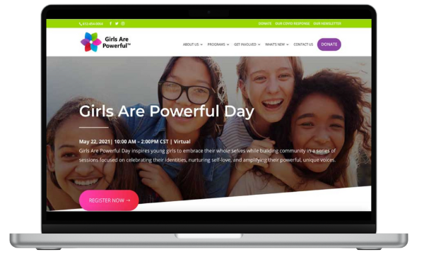 laptop of Girls Are Powerful home page