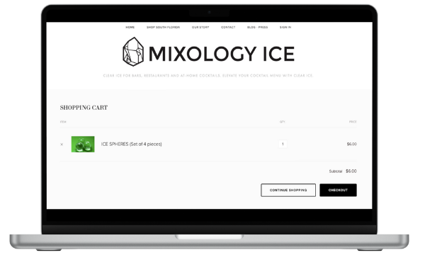 laptop of Mixology Ice home page
