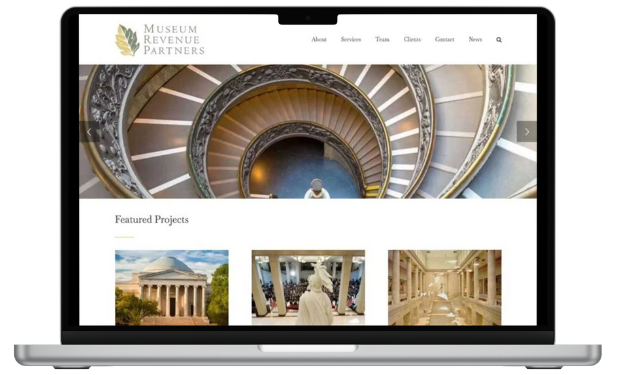 laptop of Museum Revenue Partners portfolio home page